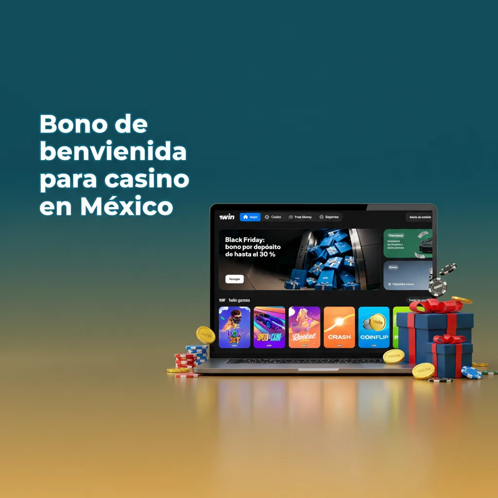 Gráfico de bono de bienvenida 1win en México: 500% hasta 3,750 MXN para slots, rollover 35x, 14 días de vigencia.
